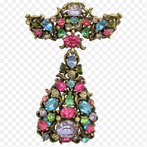 VNTG SIGNED 1950 HOLLYCRAFT CORP COLORFUL DANGLING BROOCH -excellent condition